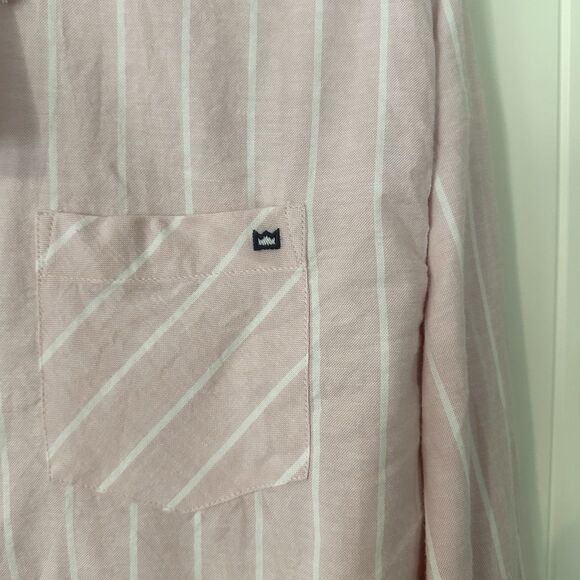 NEW Crown & Ivy Pink White Striped Oxford Button Front Shirt Petite Large PL - Picture 3 of 5